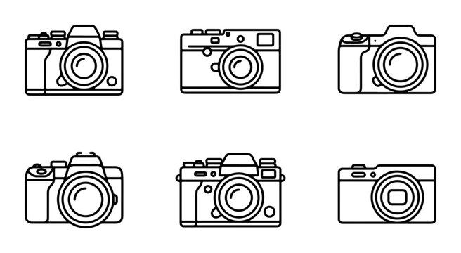 Retro Camera Icons: Vintage Photography Equipment Collection, Classic SLR and Rangefinder Vector Set