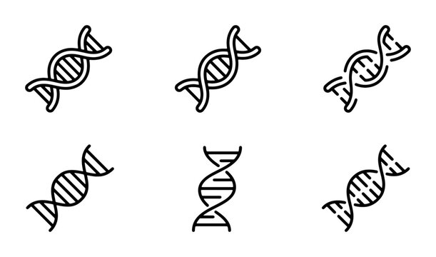 DNA Helix Icons, Genetic Science Symbols, Molecular Biology Research Graphics, Biotechnology Vector Set