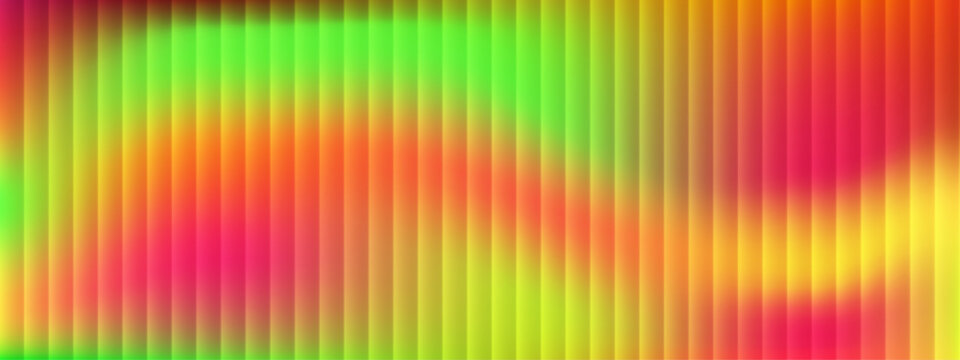 Ribbed glass surface pattern with vertical lines and gradient background red, yellow and purple UV filter striped color transparent textured backdrop