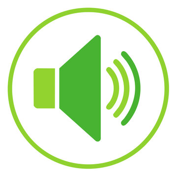 Green speaker icon with sound waves on white background