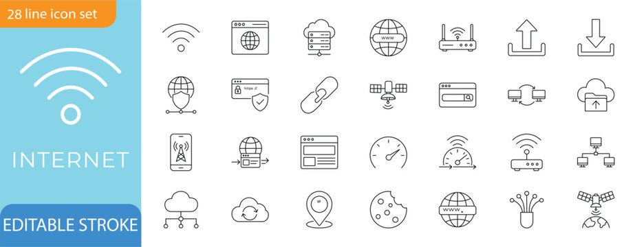 Internet line icon set. network, web, connectivity, cloud, browser. Professional editable vector illustration