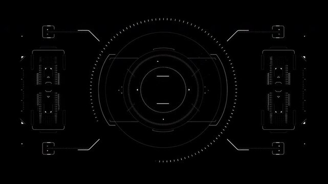 Target circle 2d heads up display design animation, futuristic loading pending screen interface, gaming or drone footage overlay in 4k.