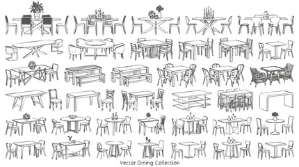 Obraz premium Home decor - Large Sketch Collection of Modern Furniture featuring Various Dining Table and Chairs Sets for Professional Interior Design and Planning