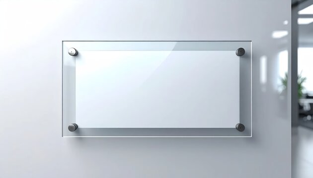 Modern Glass Signage Mounted on a White Wall in an Office Environment.