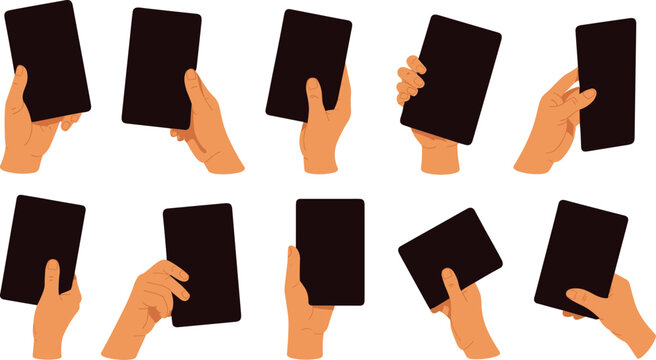Collection of hands holding smartphones in different positions showcasing mobile device interaction and digital lifestyle