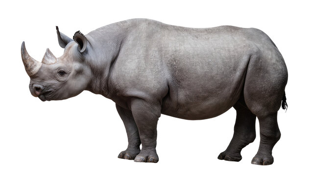 Black rhinoceros with two horns and thick grey skin