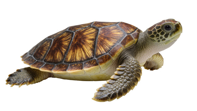 Green sea turtle with patterned shell and scaly skin