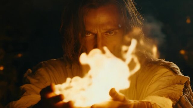 Jesus Christ holding a burning flame, symbolizing divine light, faith, hope, spiritual strength, and the eternal power of love and guidance.