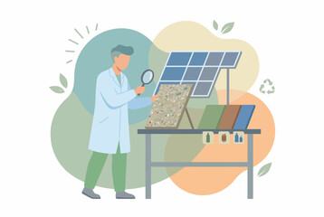 Naklejka premium Scientist Researching Solar Panels and Renewable Energy Materials