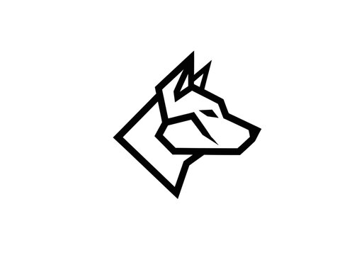 Geometric dog head logo design on a white background minimal vector illustration