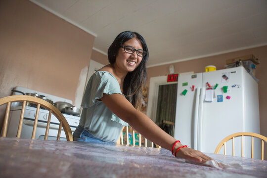 Woman with Visual Impairment cleaning