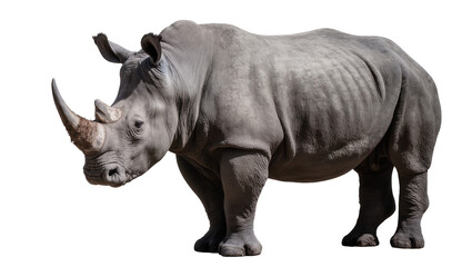 Fototapeta premium Gray rhinoceros with large horn standing profile view