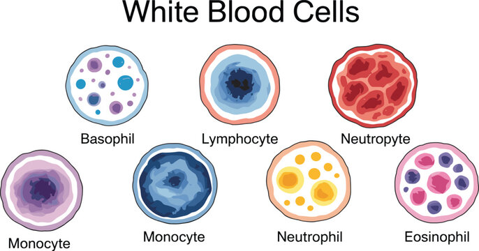 White blood cells medical infographic illustrating basophil lymphocyte neutrophil monocyte eosinophil types for hematology education
