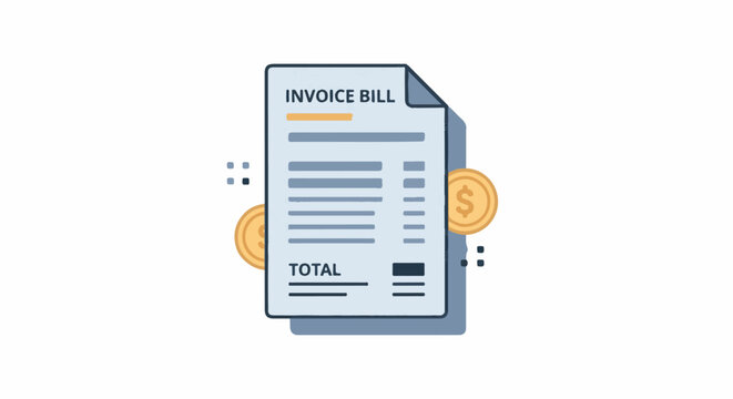 Flat illustration of a bill with coins and dots