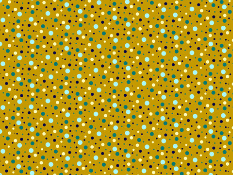 Yellow - crem, blue and black small polka dots isolated on an olive-green background Abstract geometric, polka dot pattern Simple, minimalist flat design