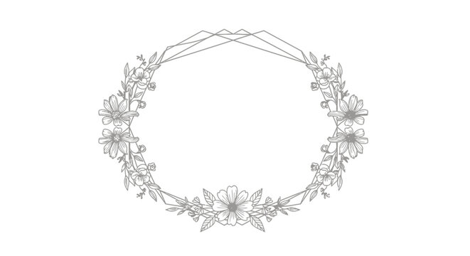 Floral Geometric Frame - Delicate Flower Wreath with Modern Lines