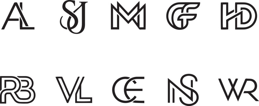 Interlocking linear typography alphabet initials collection for premium business identity branding and fashion design