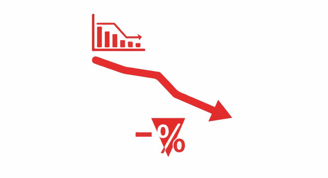 Red arrow graphic showing a declining trend with a percentage symbol