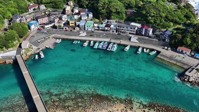 Aerial Video of Kashiwajima Port and Crystal-Clear Waters in Kochi, Japan