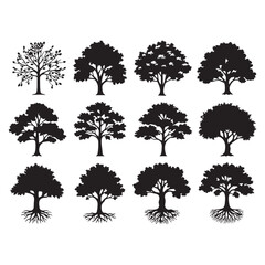 Fototapeta premium Collection of black tree silhouettes