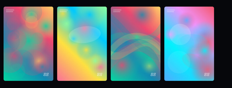 Holographic backgrounds, colorful abstract gradients, vibrant rectangles, neon effects