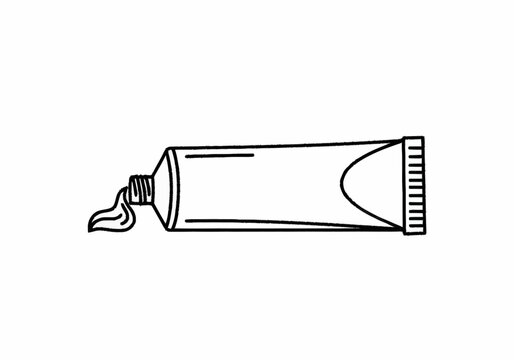 Hand drawn outline illustration of a squeezed tube of paint or toothpaste.