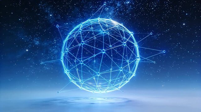 Blue glowing network sphere in space