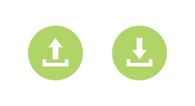 Upload and download icon in green circle. Data transfer symbol. File sharing and cloud storage activity sign