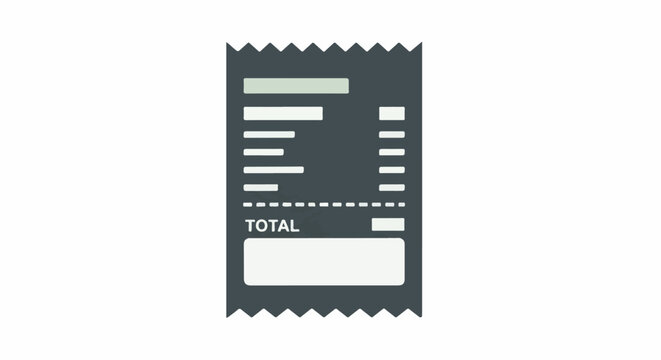 A dark gray, stylized receipt with a jagged top and bottom, showing lines of text and a total amount