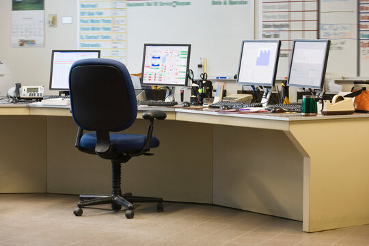 Interiors of an empty control room