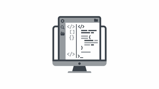 Web development environment with folders and code on monitor.