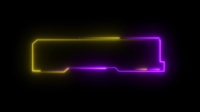 Glowing neon Futuristic HUD Element with Glowing Neon Lines on Black Background.4k motion video