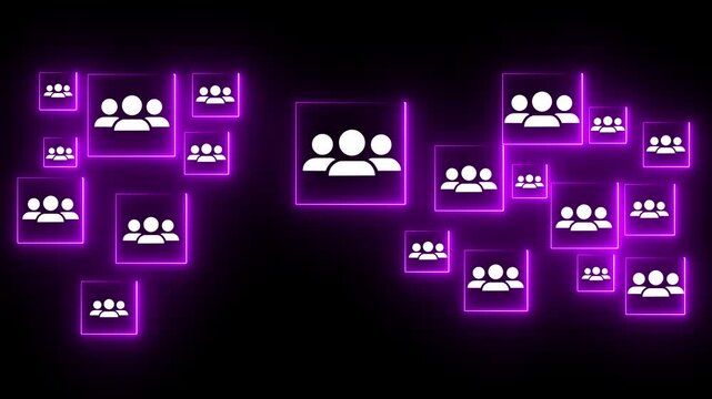Glowing neon Targeting and personalization of customer communication. Marketing automation system. Marketer tapping a customer icon.4k video