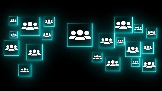Glowing neon Targeting and personalization of customer communication. Marketing automation system. Marketer tapping a customer icon.4k video
