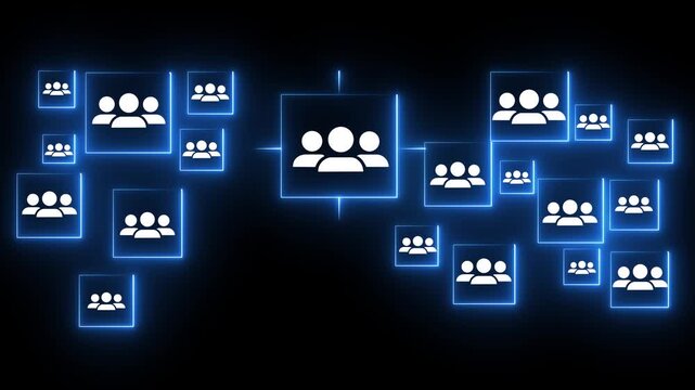 Glowing neon Targeting and personalization of customer communication. Marketing automation system. Marketer tapping a customer icon.4k