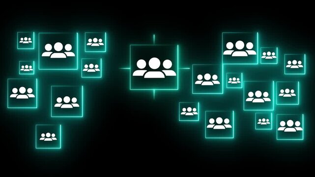 Glowing neon Targeting and personalization of customer communication. Marketing automation system. Marketer tapping a customer icon.4k