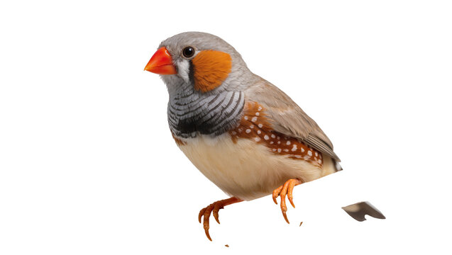 Zebra finch bird with orange beak and cheeks perched