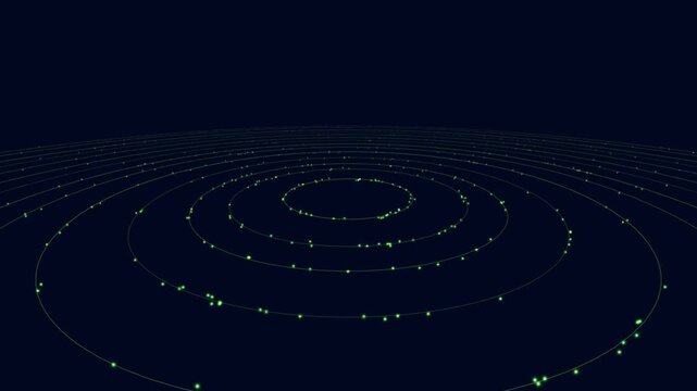 A stunning, seamless loop animation of smoothly rotating abstract tech background. Perfect for technology presentations, sci-fi backgrounds, cyber concepts, and digital network visualizations.