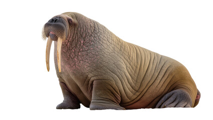 Large walrus with tusks and wrinkled skin lying down © Emma