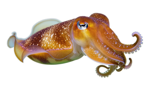 Orange cuttlefish with white spots and tentacles