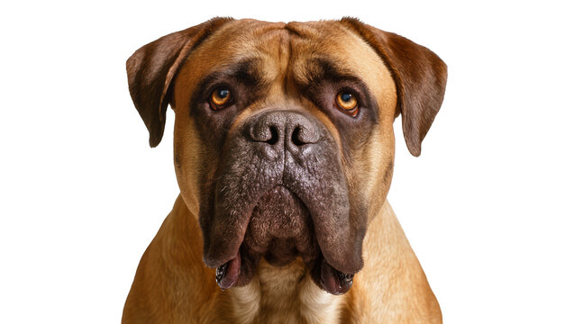 Bullmastiff dog head portrait with wrinkled face and amber eyes