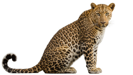 Leopard sitting looking forward full body, white © Lukas