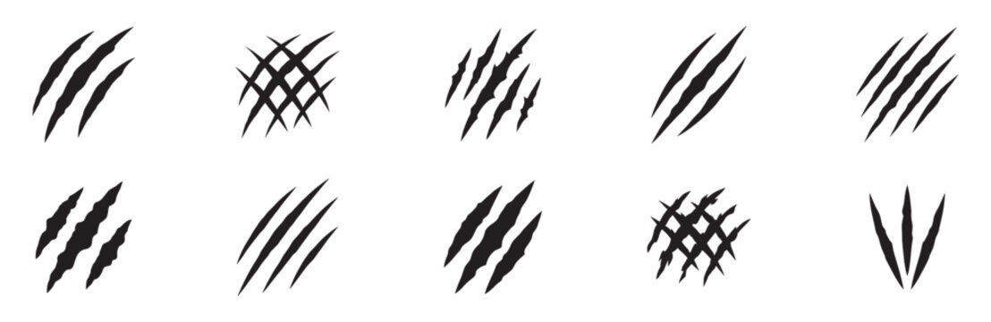 Claw scratches icon set. Animal scratch marks. Monster or wild cat claw rips and tears. Vector illustration. Vector Graphic. EPS 10