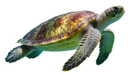 Green sea turtle swimming with detailed shell and flippers © Emma