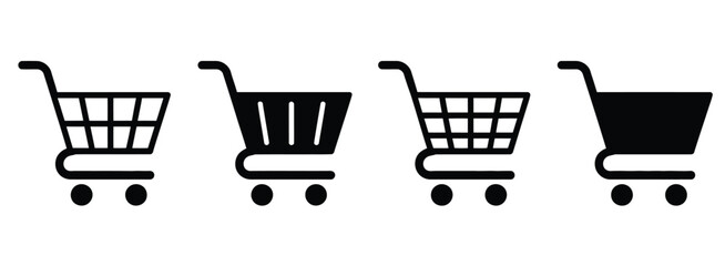 Shopping cart icon set full and empty shopping cart symbol for ecommerce shop and sale purchase basket and online retail buying concept, vector design ©                     