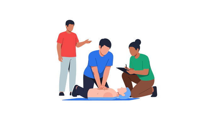 CPR Training Session: People Practicing Cardiopulmonary Resuscitation on Mannequin