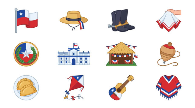 Collection of Chilean Traditional Icons and National Symbols