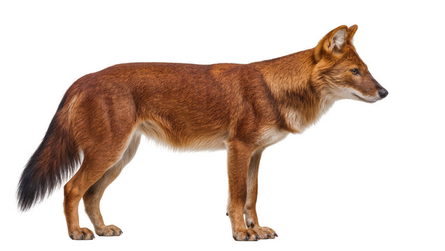 Dhole wild dog standing profile view