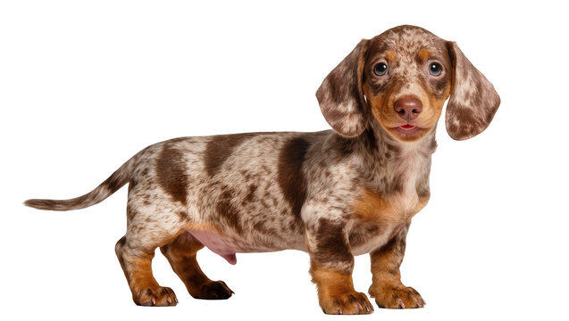 Dachshund puppy with merle coat and brown spots