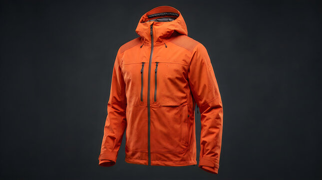 Orange technical waterproof jacket for outdoor activities